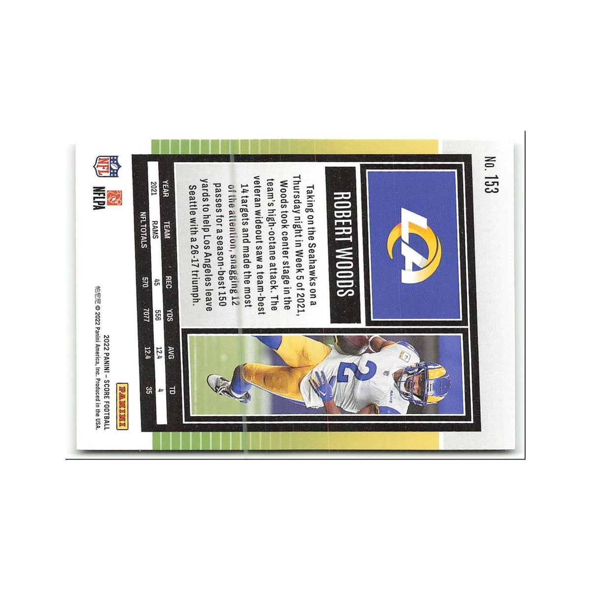 Robert Woods 2022 Score #153 Los Angeles Rams Football Card NM