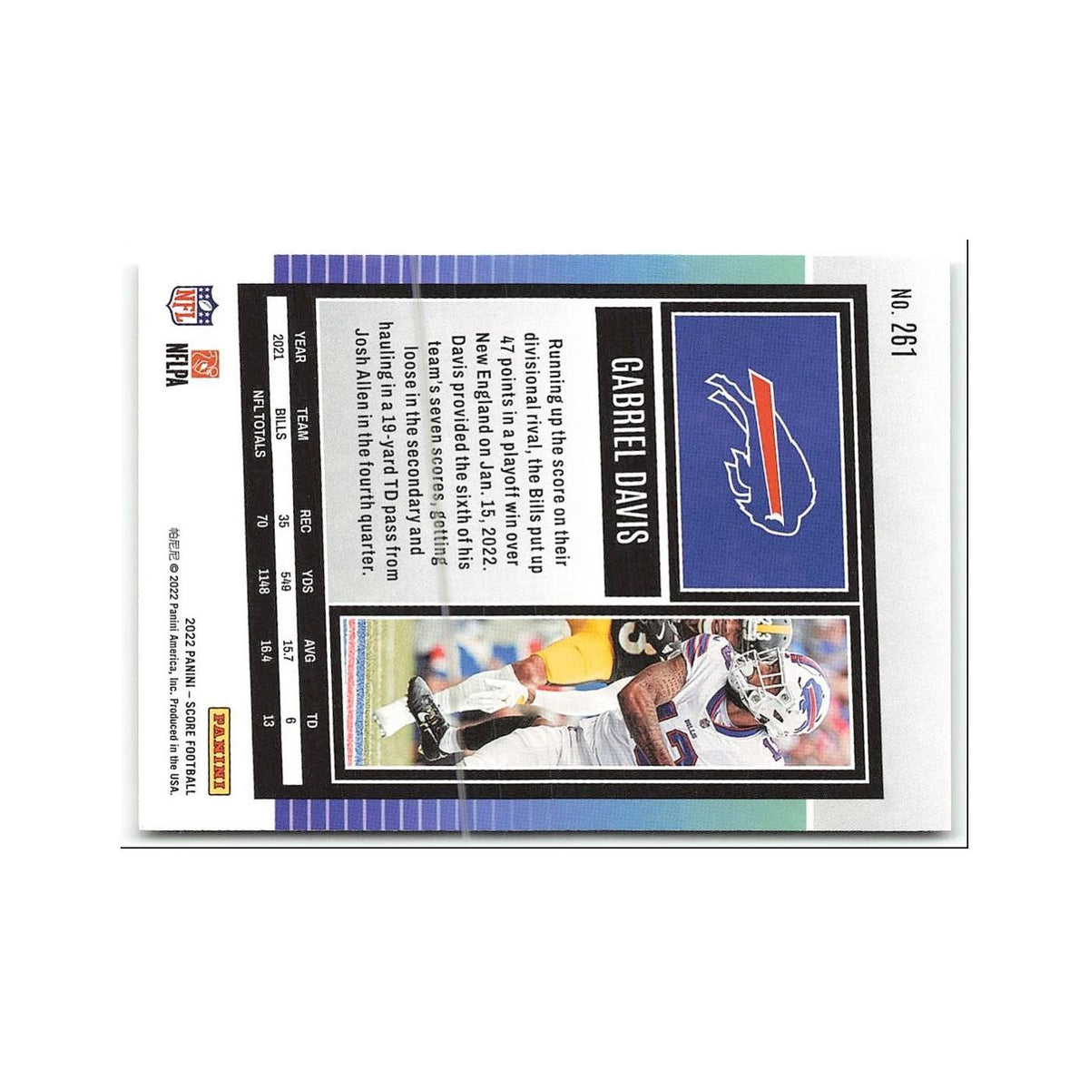 Gabriel Davis 2022 Score #261 Buffalo Bills Football Card NM