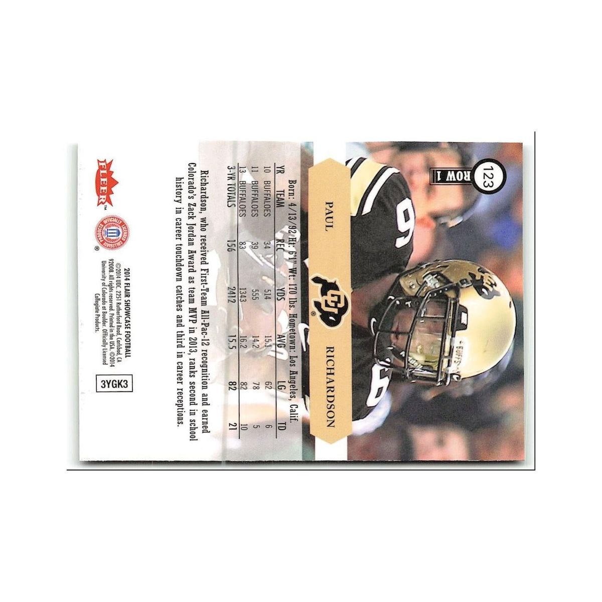 Paul Richardson 2014 Flair Showcase #123 Colorado Buffaloes Football Card NM