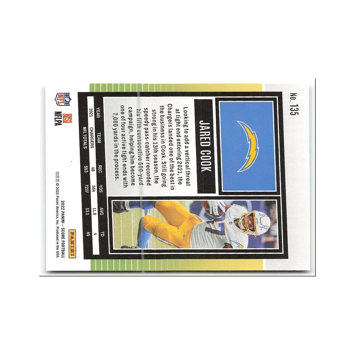 Jared Cook 2022 Score #135 Los Angeles Chargers Football Card NM