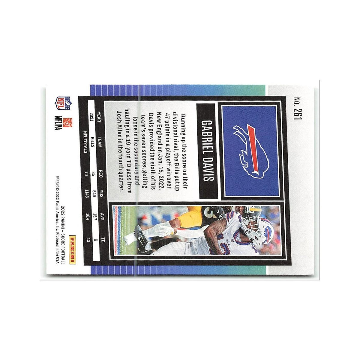 Gabriel Davis 2022 Score #261 Buffalo Bills Football Card NM