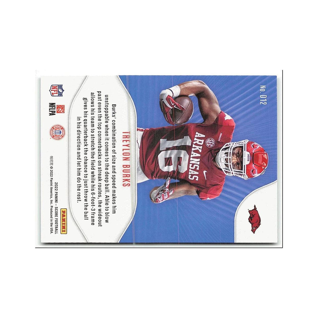 Treylon Burks 2022 Score NFL Draft #D12 Arkansas Razorbacks Football Card NM