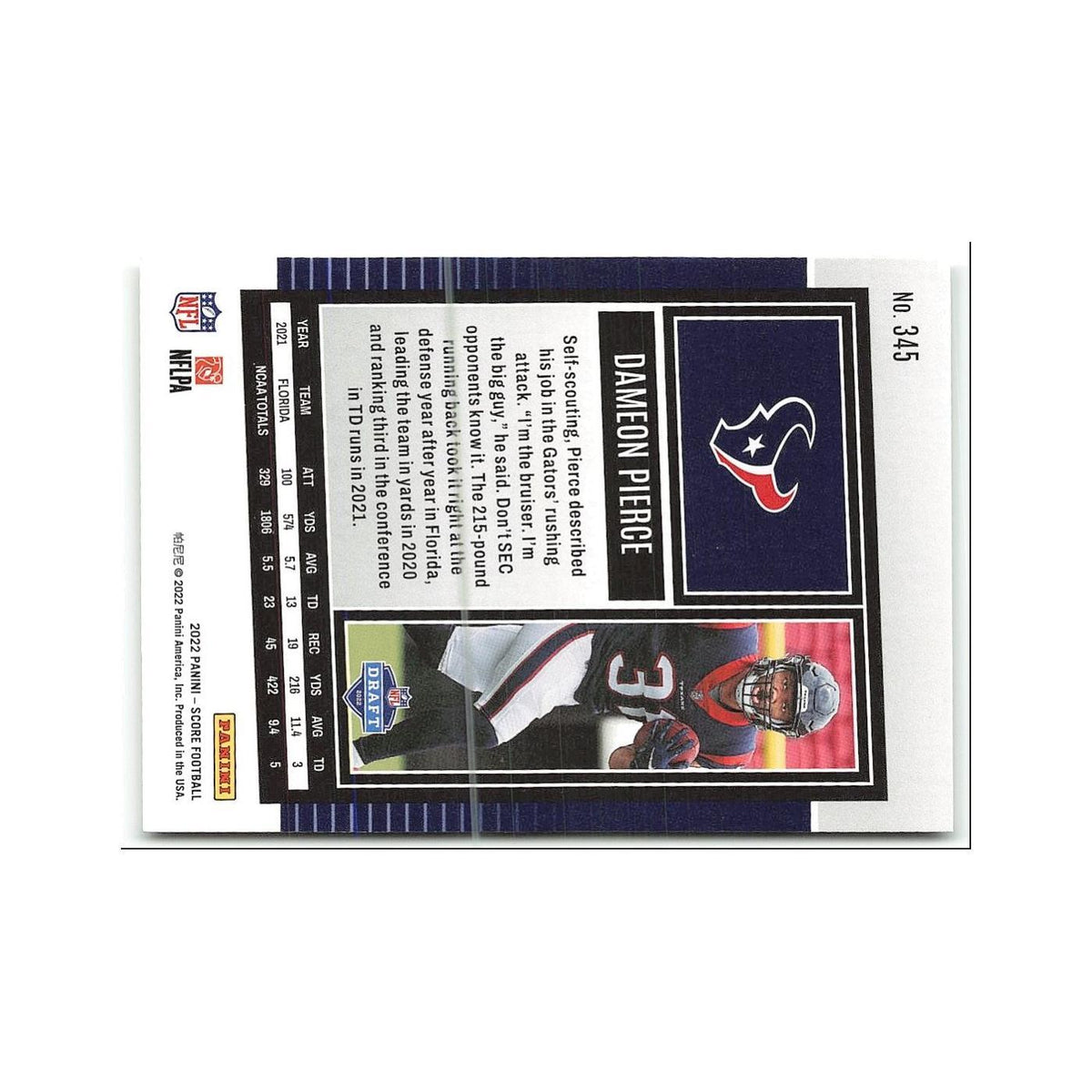 Dameon Pierce Rookie 2022 Score #345 Houston Texans Football Card NM