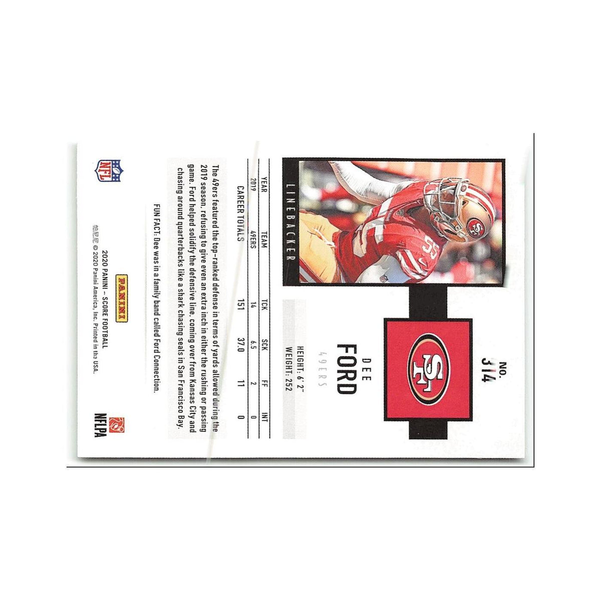 Dee Ford 2020 Score #314 San Francisco 49ers Football Card NM
