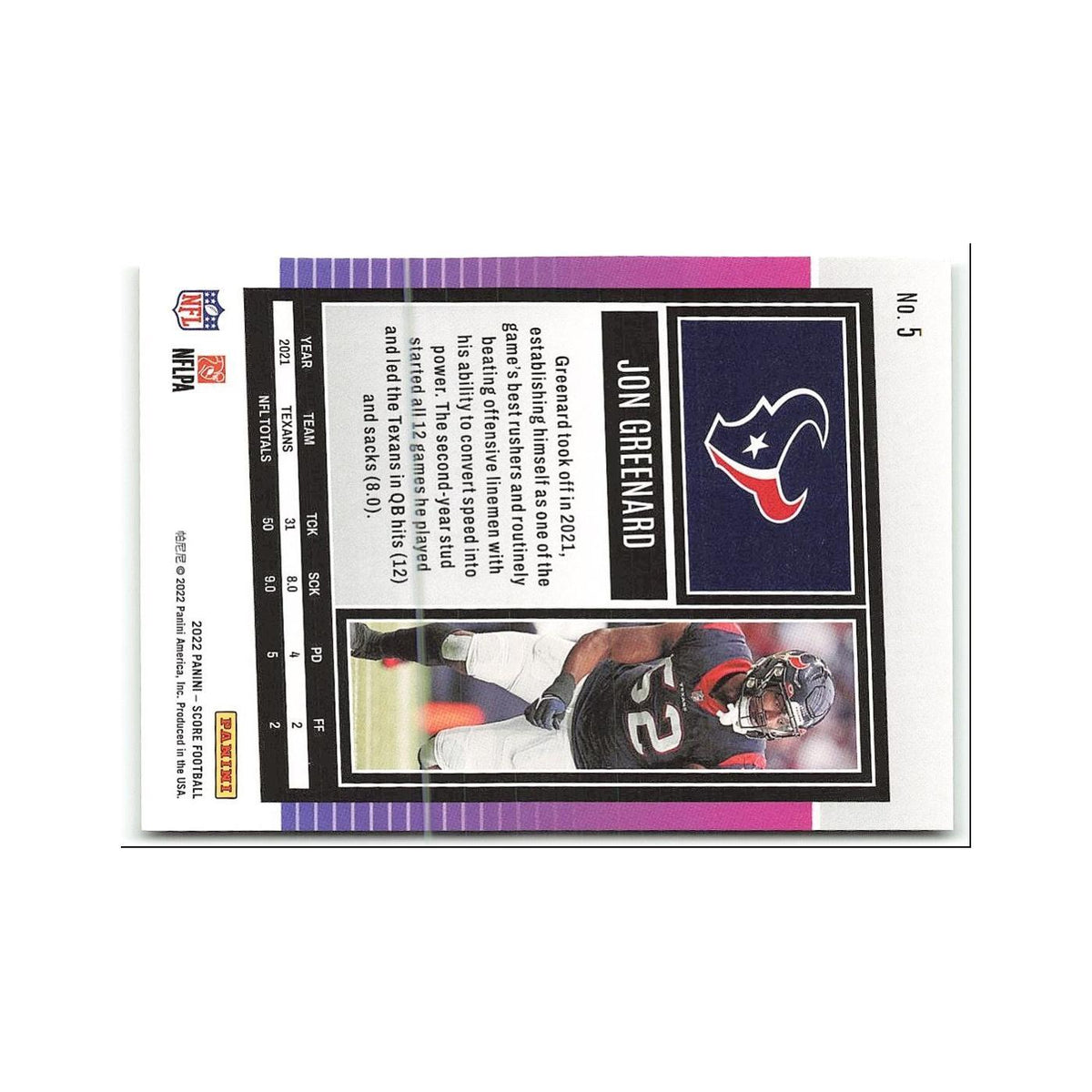 Jonathan Greenard 2022 Score #5 Houston Texans Football Card NM