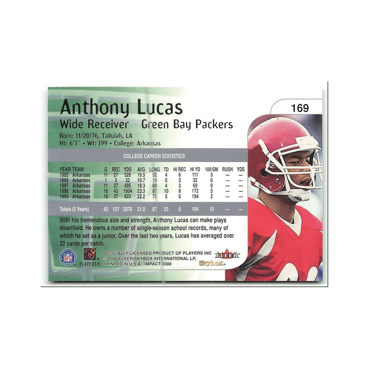 Anthony Lucas Rookie 2000 Skybox Impact #169 Green Bay Packers Football Card NM