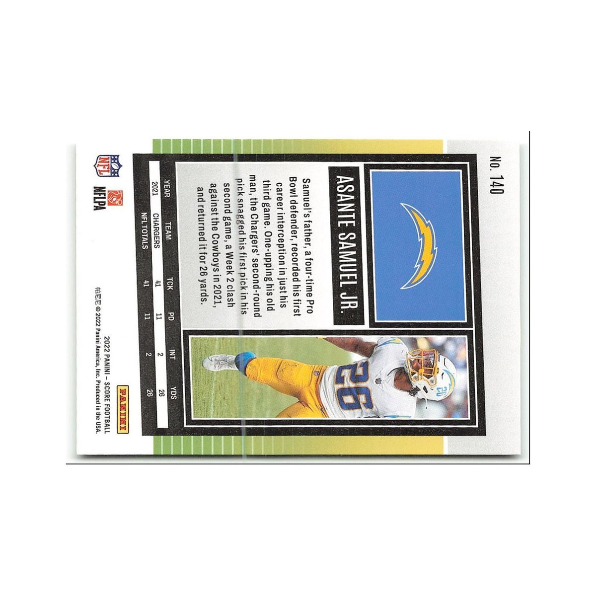 Asante Samuel Jr. 2022 Score #140 Los Angeles Chargers Football Card NM