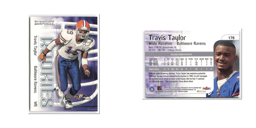 Travis Taylor Rookie 2000 Skybox Impact #176 Baltimore Ravens Football Card NM