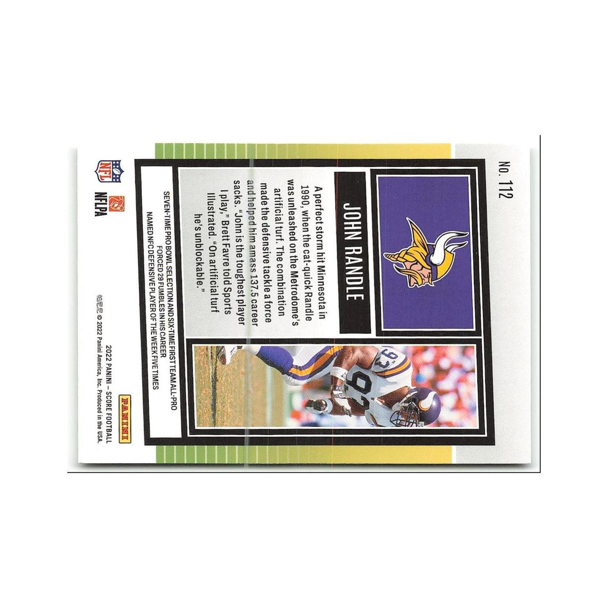 John Randle 2022 Score #112 Minnesota Vikings Football Card NM