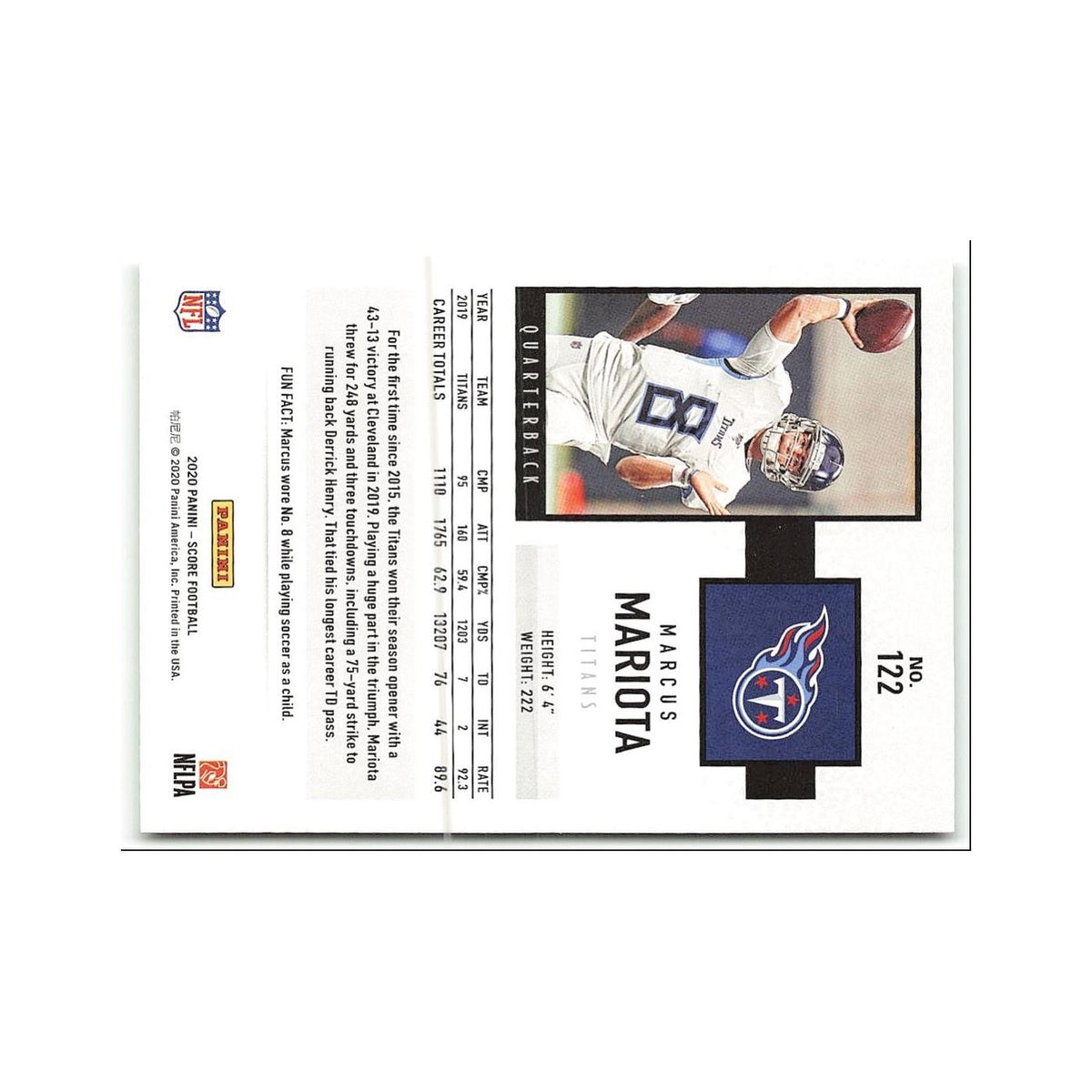 Marcus Mariota 2020 Score #122 Tennessee Titans Football Card NM