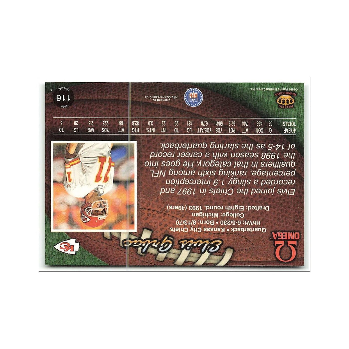 Elvis Grbac 1998 Pacific Omega #6 San Francisco 49ers Football Card NM