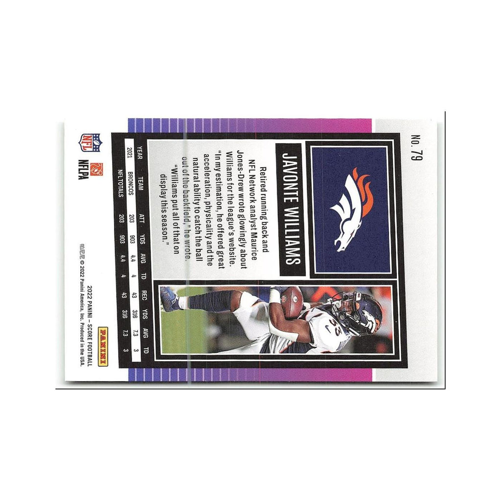 Javonte Williams 2022 Score #79 Denver Broncos Football Card NM