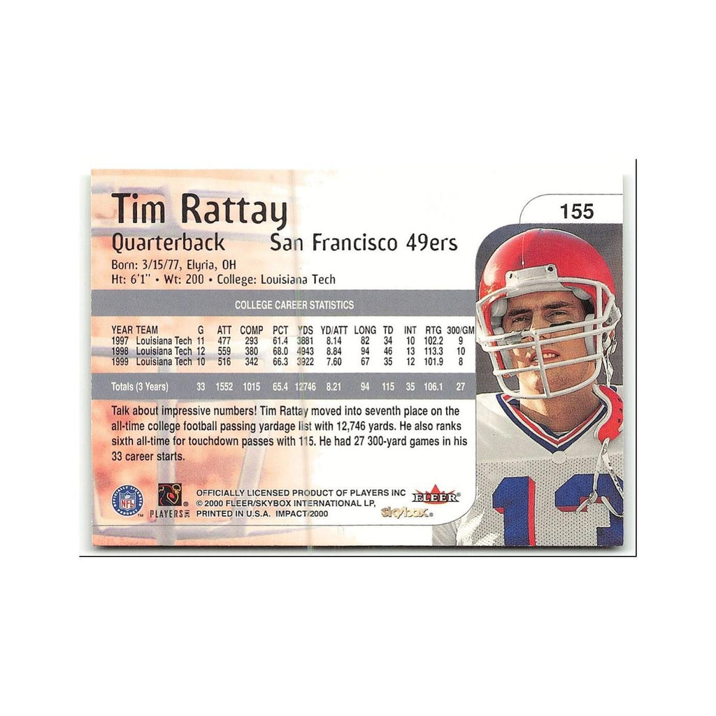 Tim Rattay Rookie 2000 Skybox Impact #155 San Francisco 49ers Football Card NM