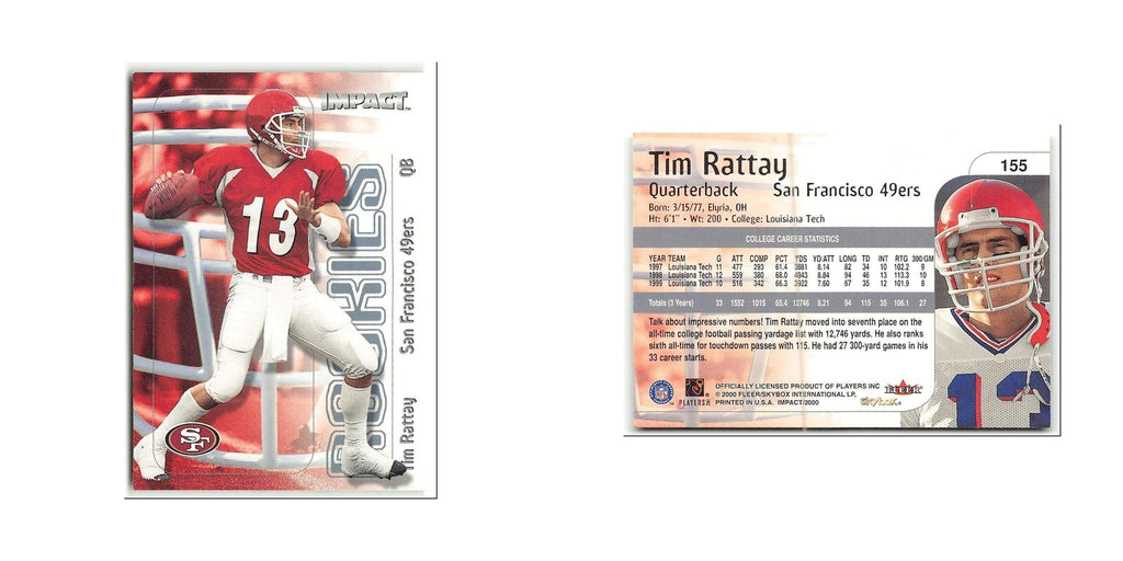 Tim Rattay Rookie 2000 Skybox Impact #155 San Francisco 49ers Football Card NM