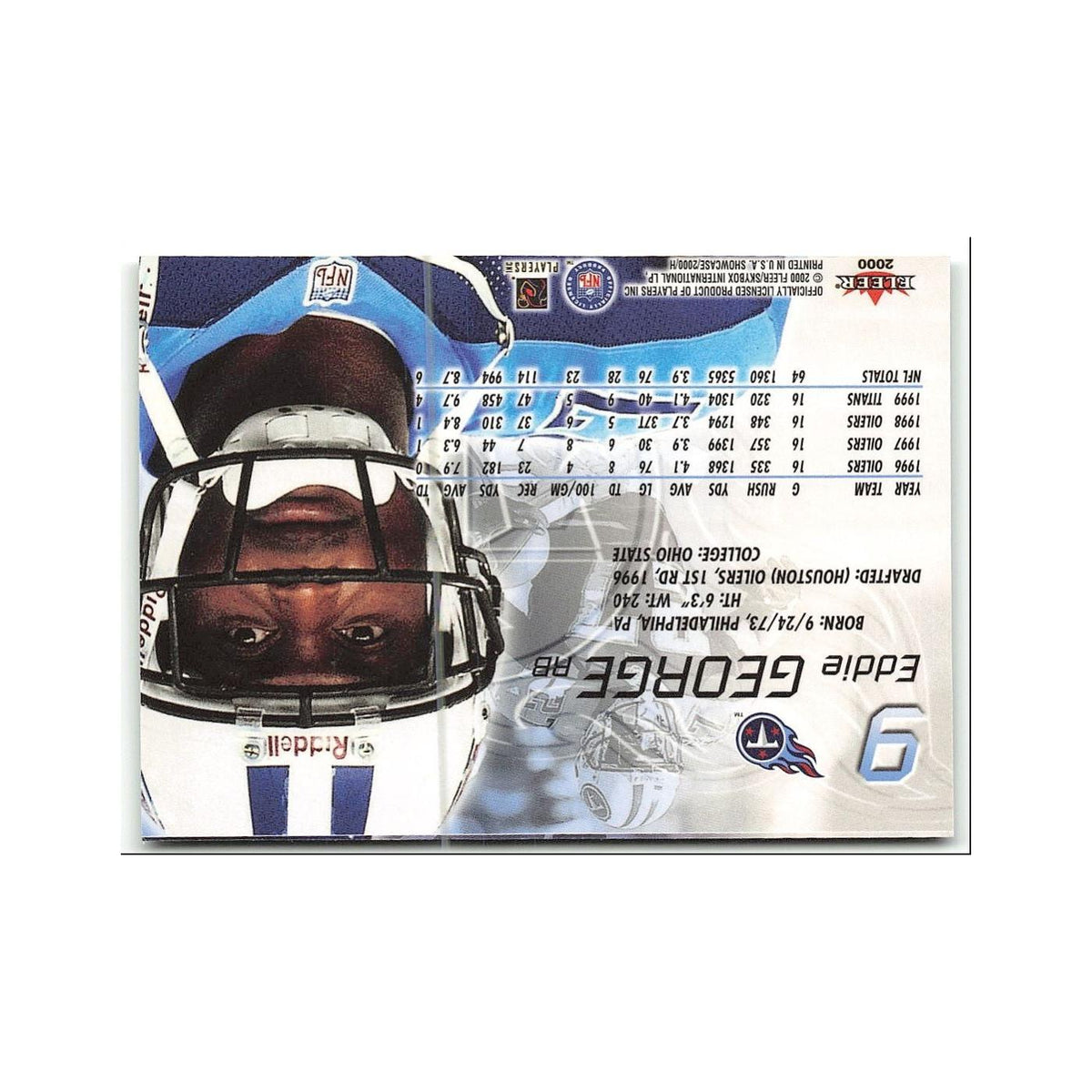 Eddie George 2000 Fleer Showcase #9 Tennessee Titans Football Card NM