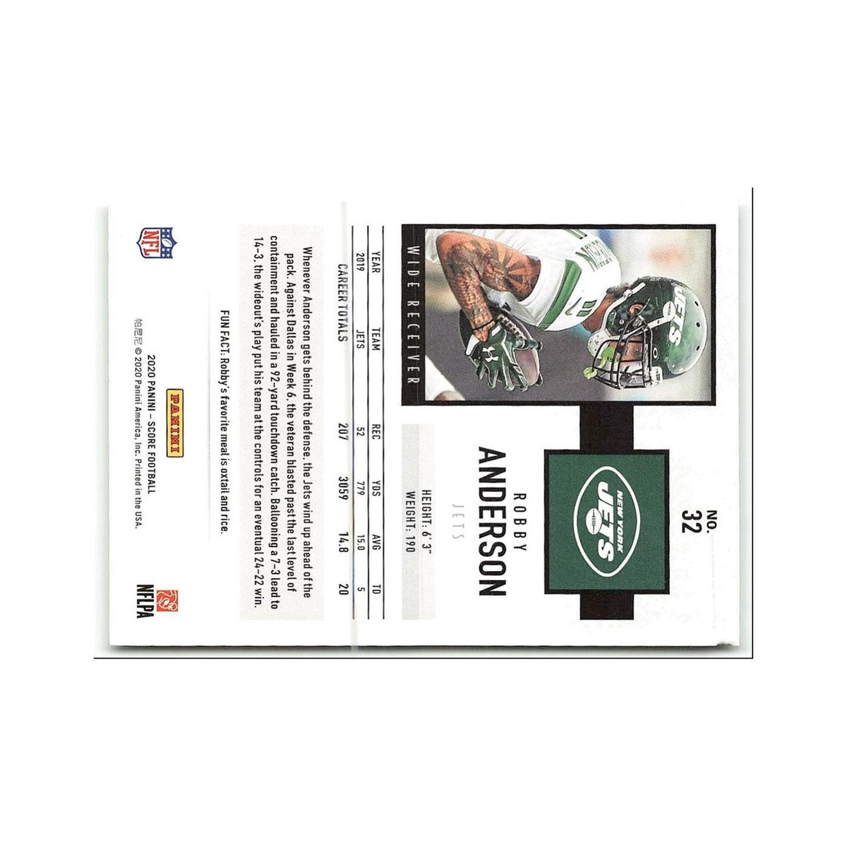 Robby Anderson 2020 Score #32 New York Jets Football Card NM