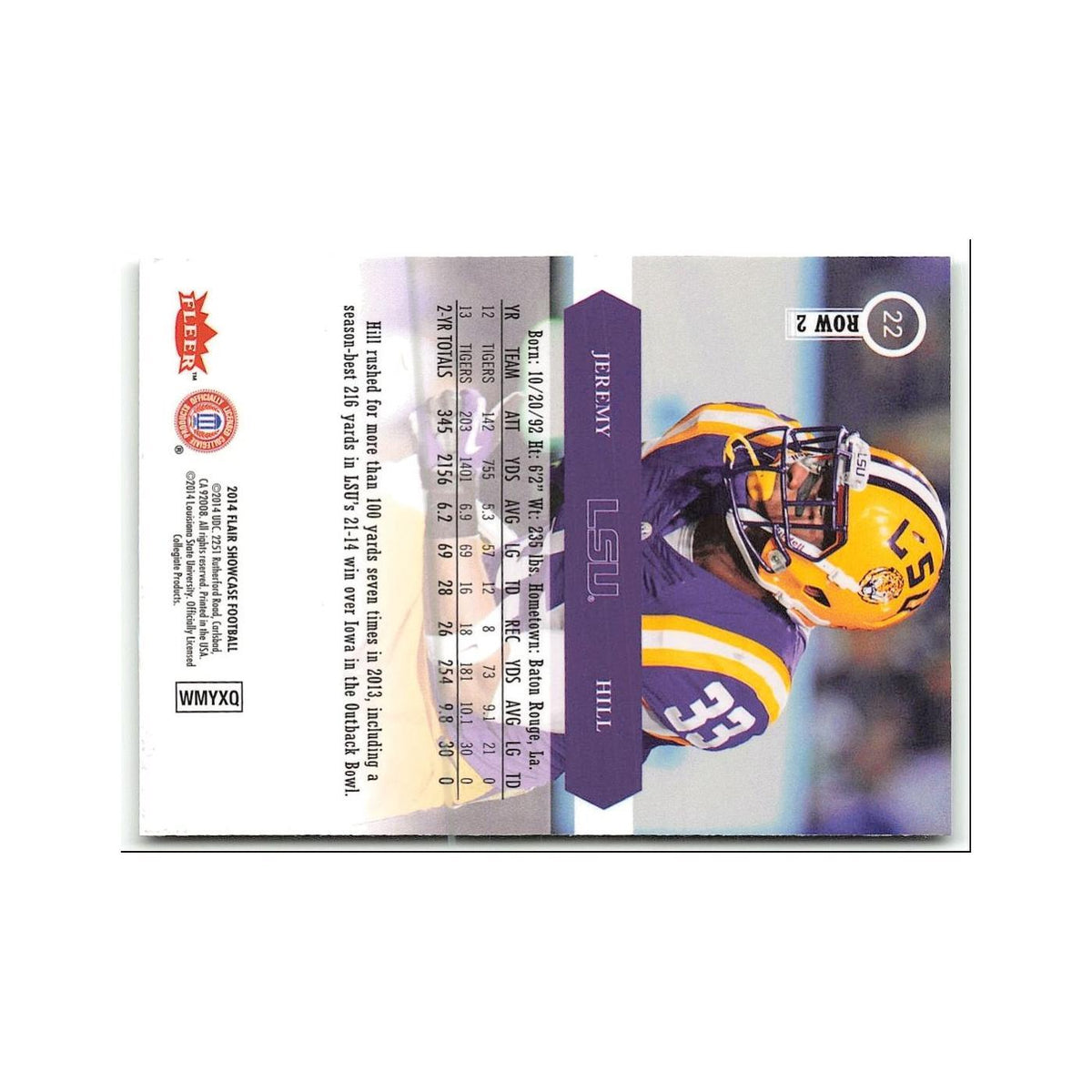 Jeremy Hill 2014 Flair Showcase #22 LSU Tigers Football Card NM
