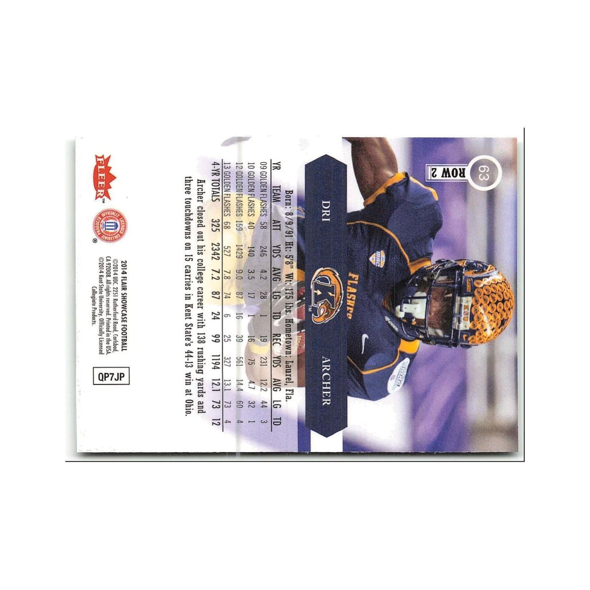 Dri Archer 2014 Flair Showcase #63 Kent State Golden Flashes Football Card NM