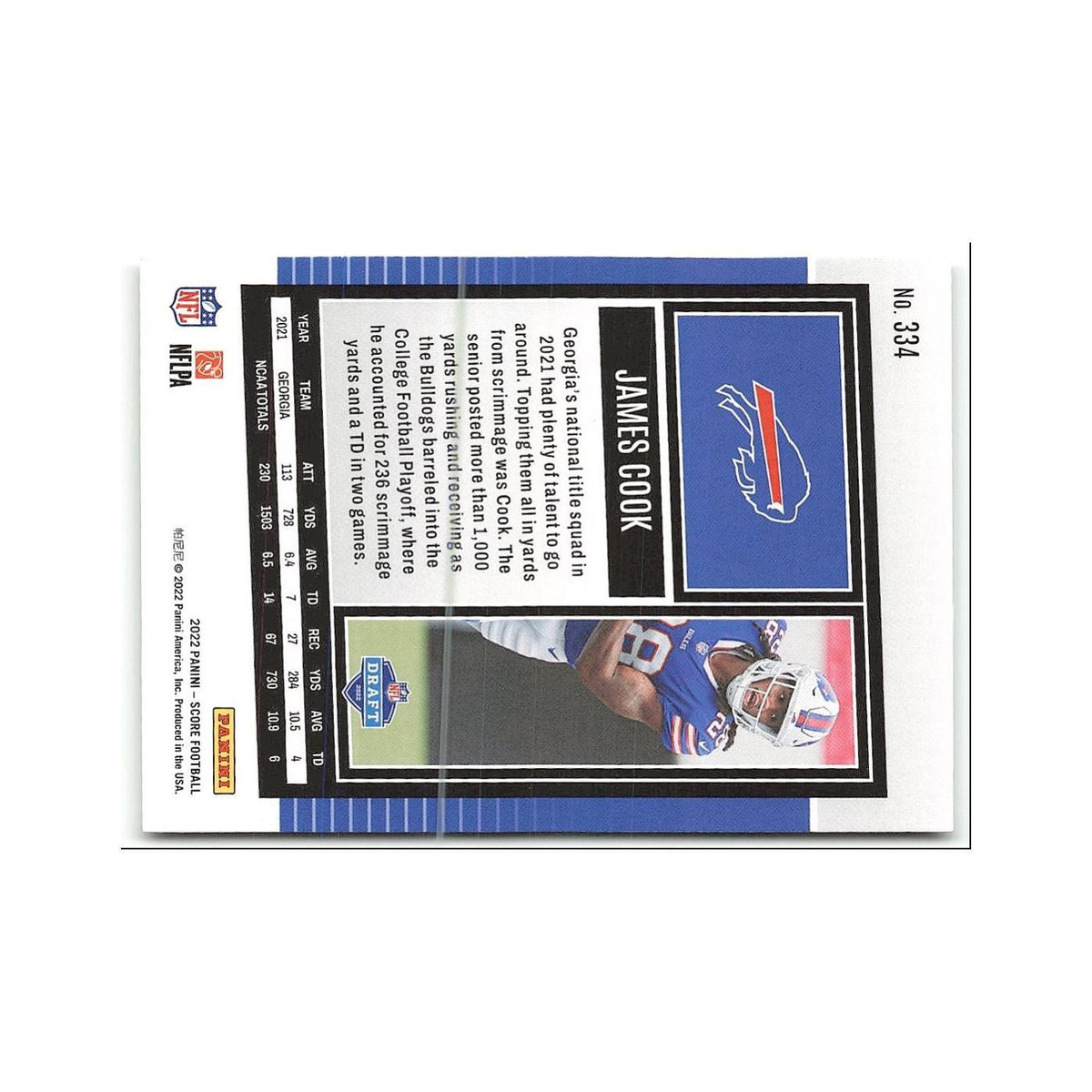 James Cook Rookie 2022 Score #334 Buffalo Bills Football Card NM