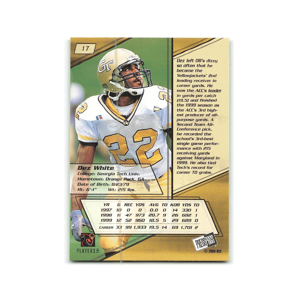 Dez White 2000 Press Pass #17 Georgia Tech Football Card NM