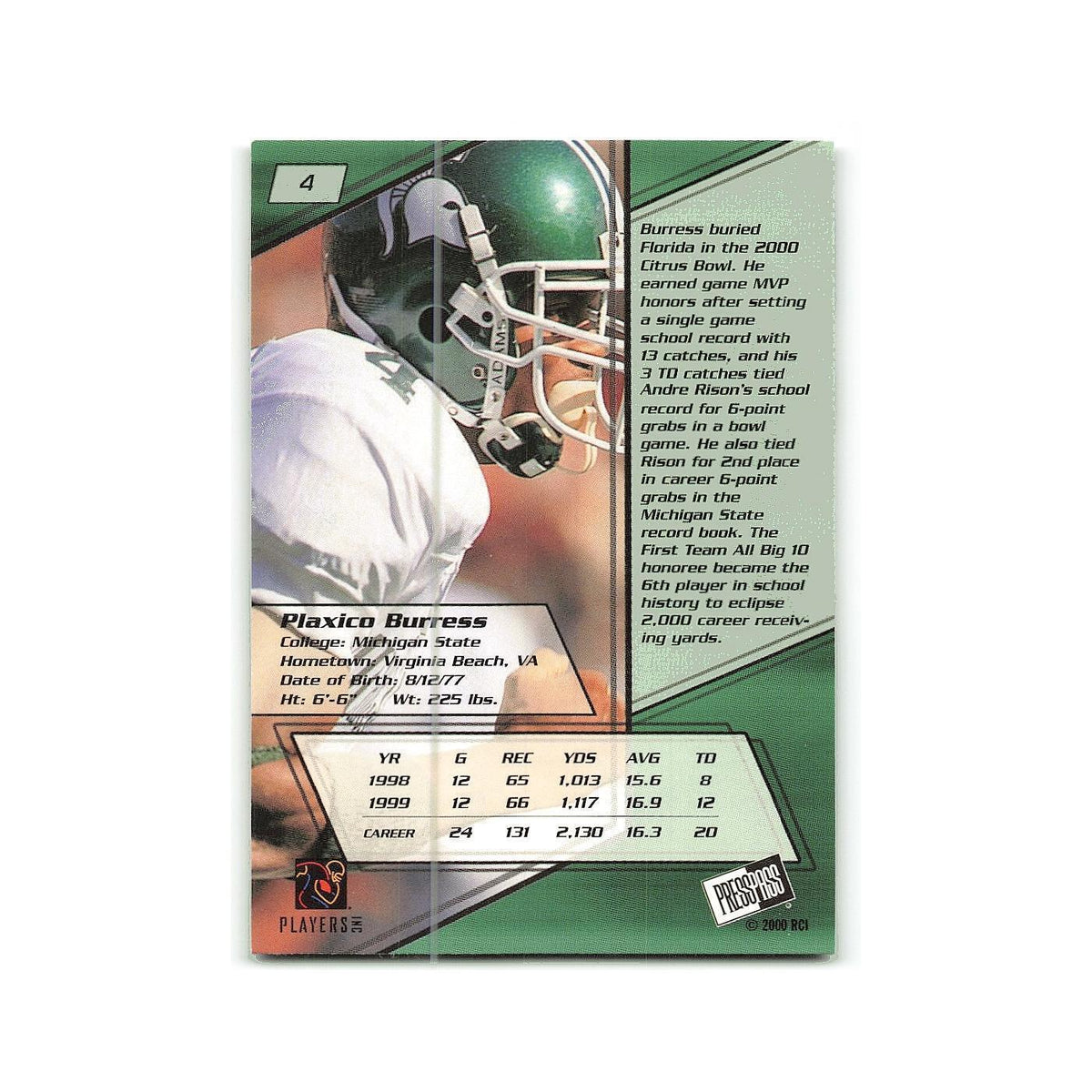 Plaxico Burress 2000 Press Pass #4