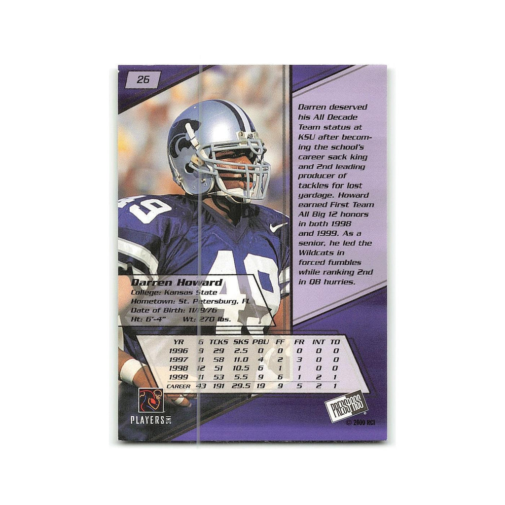 Darren Howard 2000 Press Pass #26 Kansas State Football Card NM