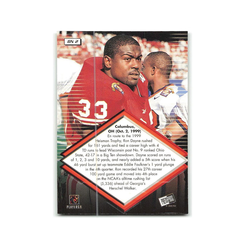 Ron Dayne 2000 Press Pass Big Numbers Die Cuts #BN2 Wisconsin Badgers NM