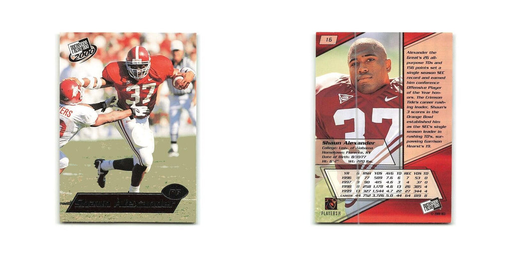 Shaun Alexander 2000 Press Pass #16 Alabama Crimson Tide Football Card NM