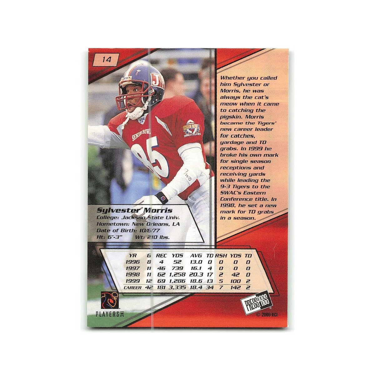 Sylvester Morris 2000 Press Pass #14 Jackson State Tigers Football Card NM