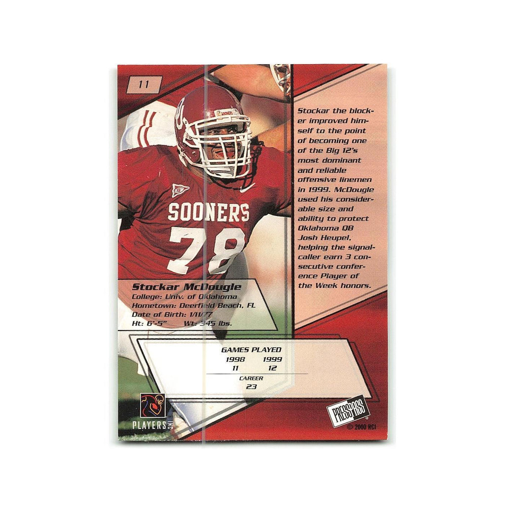 Stockar McDougle 2000 Press Pass #11 Oklahoma Sooners Football Card NM