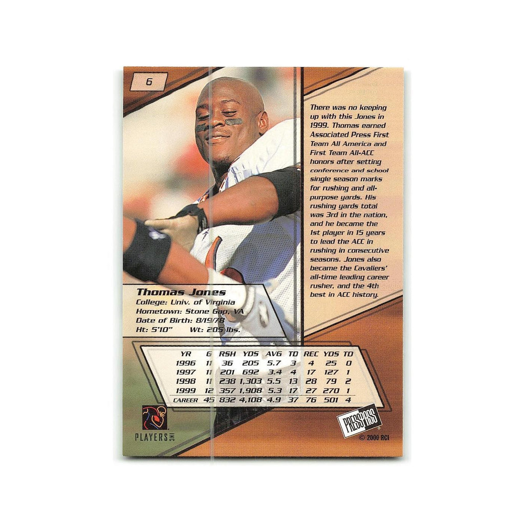 Thomas Jones 2000 Press Pass #6 Virginia Cavaliers Football Card NM
