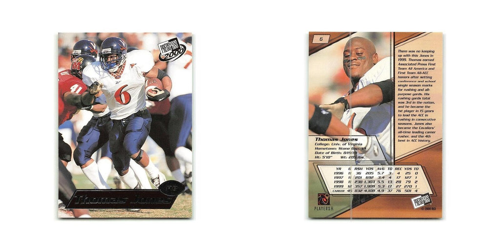 Thomas Jones 2000 Press Pass #6 Virginia Cavaliers Football Card NM