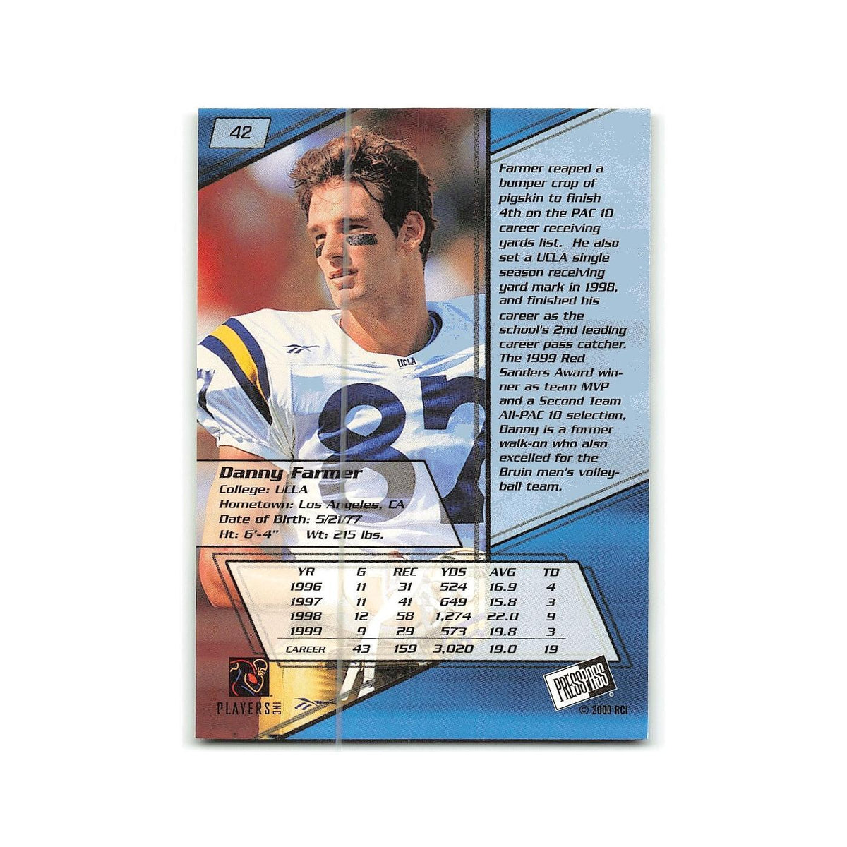 Danny Farmer 2000 Press Pass #42 UCLA Football Card NM
