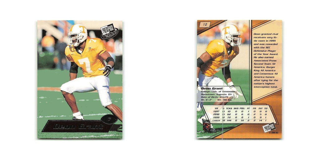 Deon Grant 2000 Press Pass #12 Tennessee Football Card NM