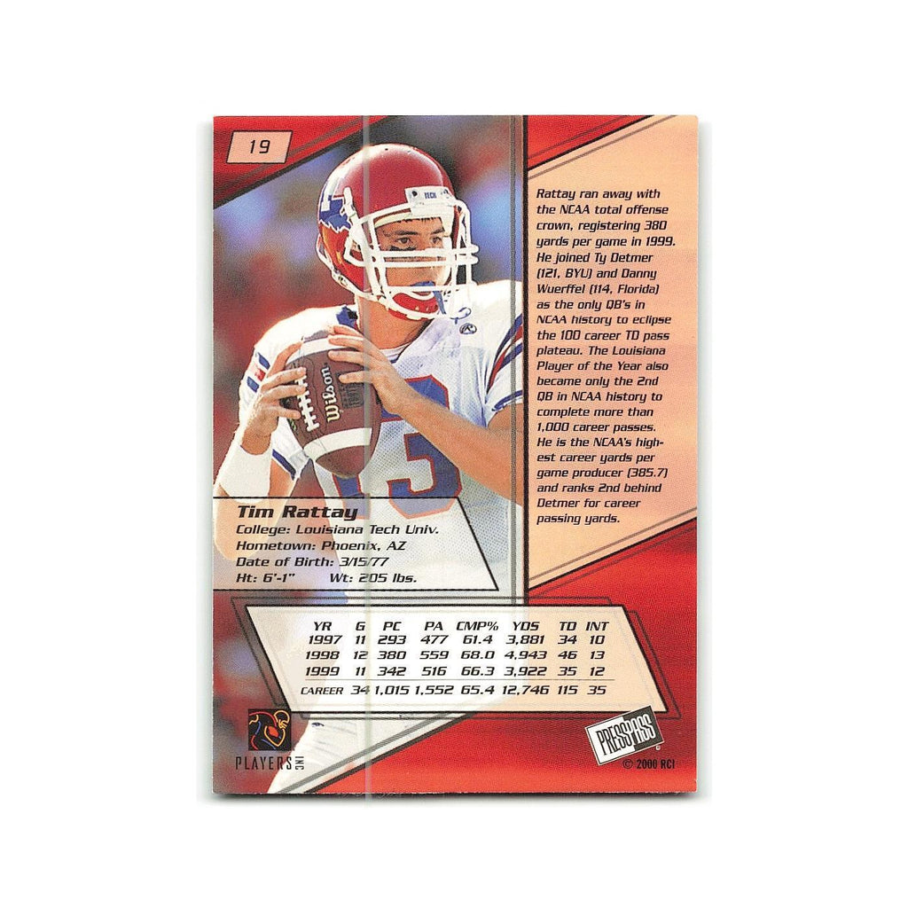 Tim Rattay 2000 Press Pass #19 Louisiana Tech Bulldogs Football Card NM