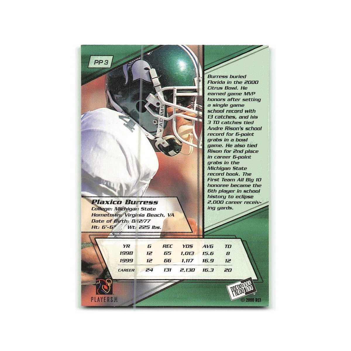 Plaxico Burress 2000 Press Pass #4 NM