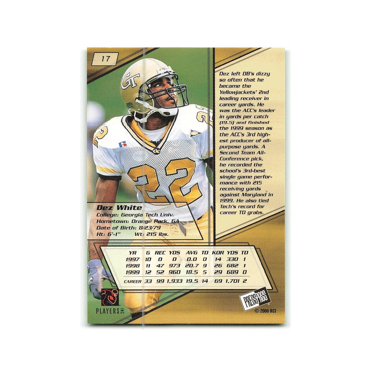 Dez White 2000 Press Pass #17 NM