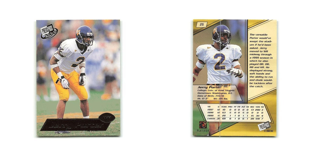 Jerry Porter 2000 Press Pass #25 Mountaineers Football Card NM