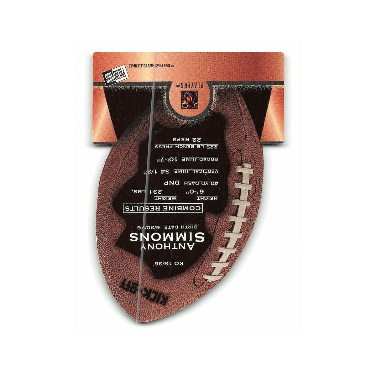 Anthony Simmons 1998 Press Pass Kick-Off #KO18 Clemson Tigers Football Card NM