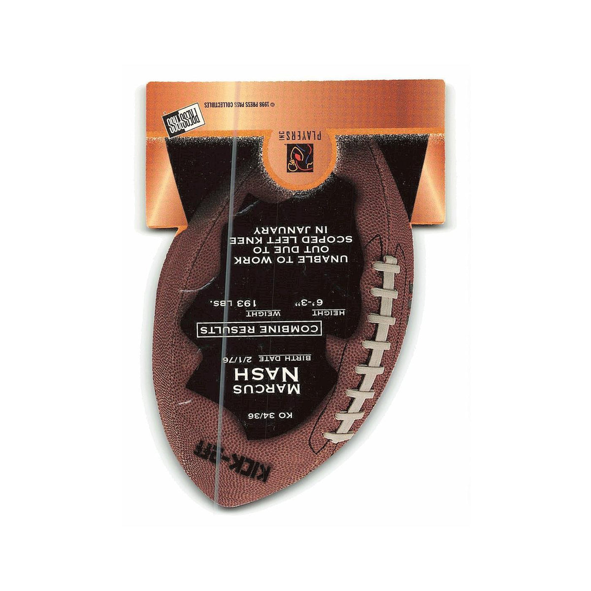 Marcus Nash 1998 Press Pass Kick-Off #KO 34 Tennessee Volunteers NM