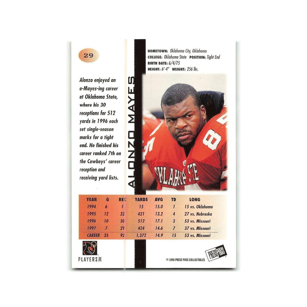 Alonzo Mayes 1998 Press Pass #29 Oklahoma State Cowboys Football Card NM