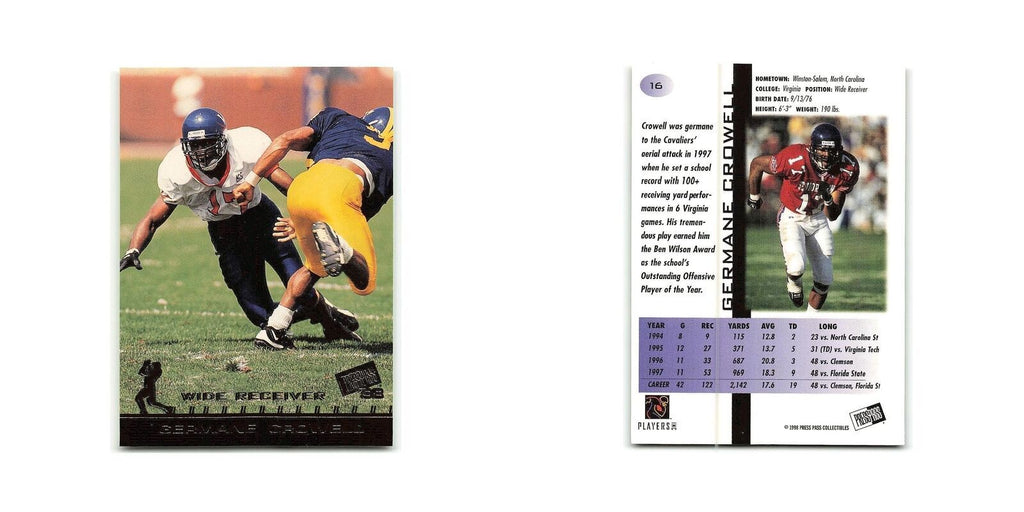 Germane Crowell 1998 Press Pass #16 Virginia Cavaliers Football Card NM
