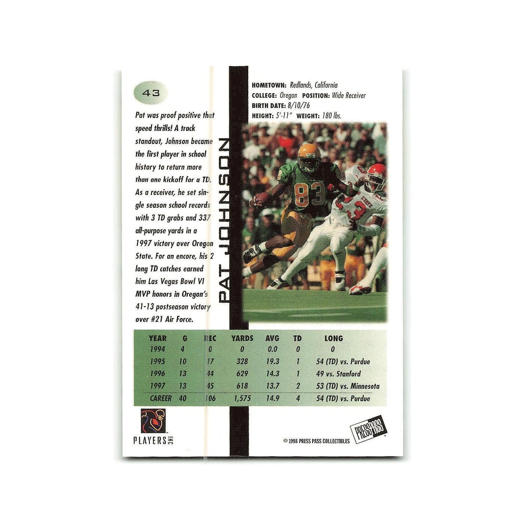 Pat Johnson 1998 Press Pass #43 Oregon Ducks Football Card NM