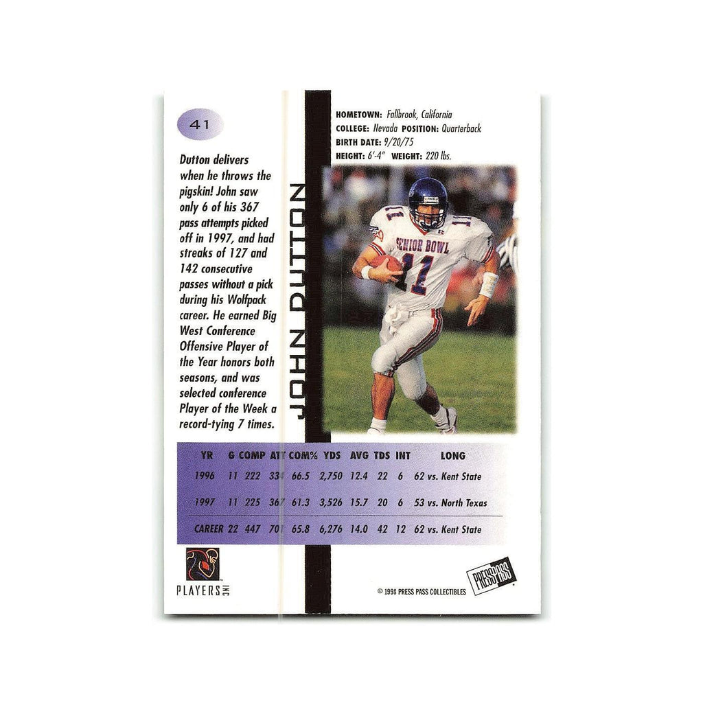 John Dutton 1998 Press Pass #41 Nevada Football Card NM