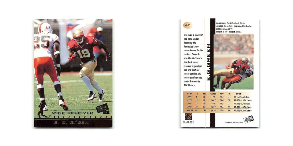 E.G. Green 1998 Press Pass #40 Seminoles Football Card NM
