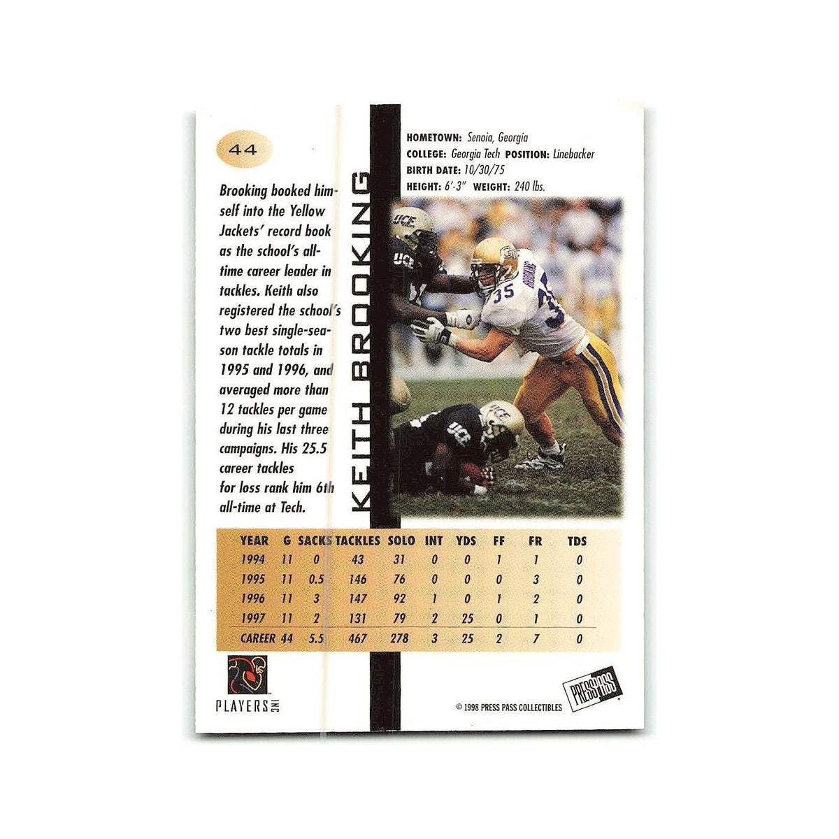 Keith Brooking 1998 Press Pass Blue #44 NM