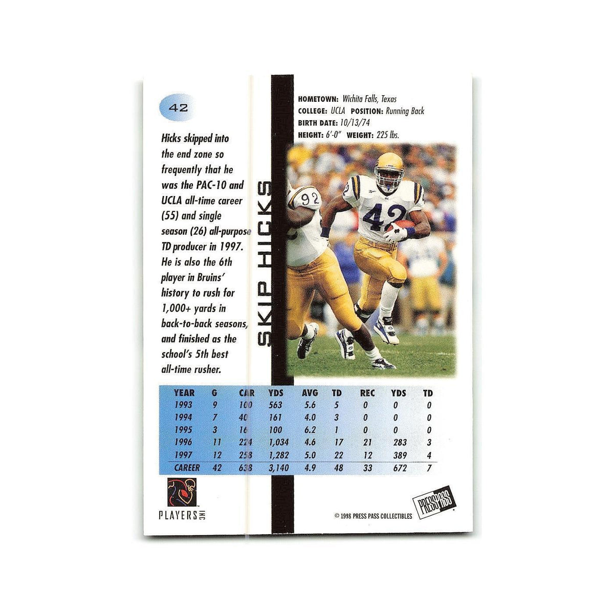 Skip Hicks 1998 Press Pass Blue #42