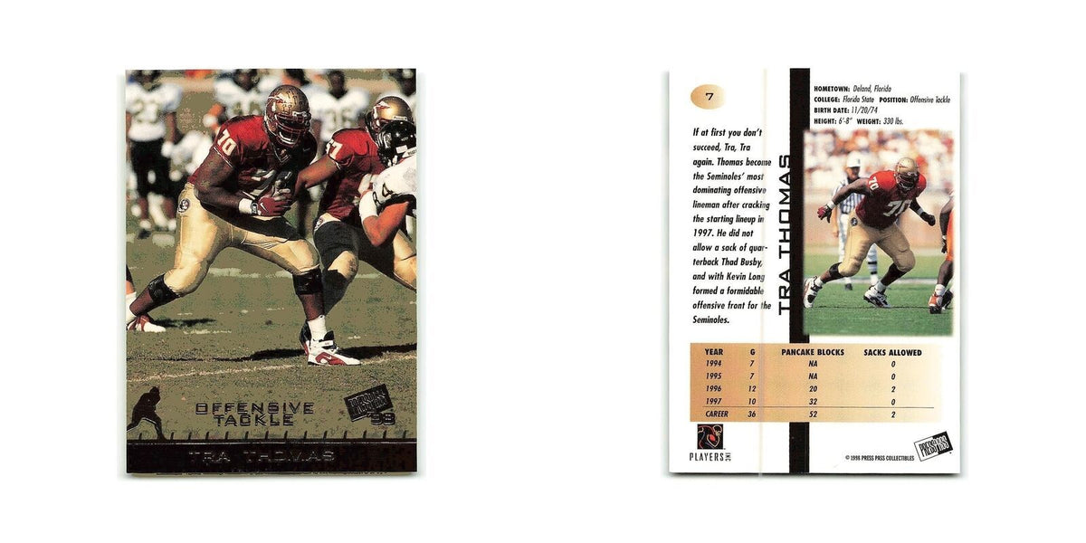 Tra Thomas 1998 Press Pass #7 Florida State Seminoles Football Card NM