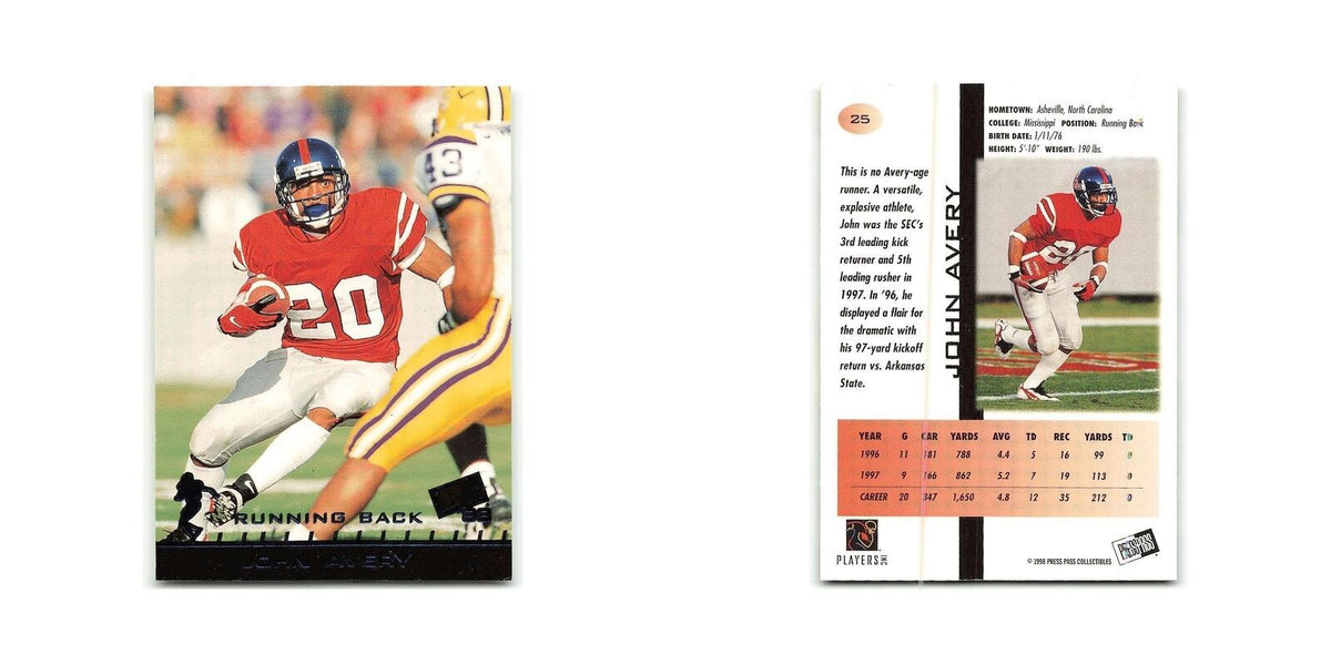John Avery 1998 Press Pass #25 Ole Miss Football Card NM