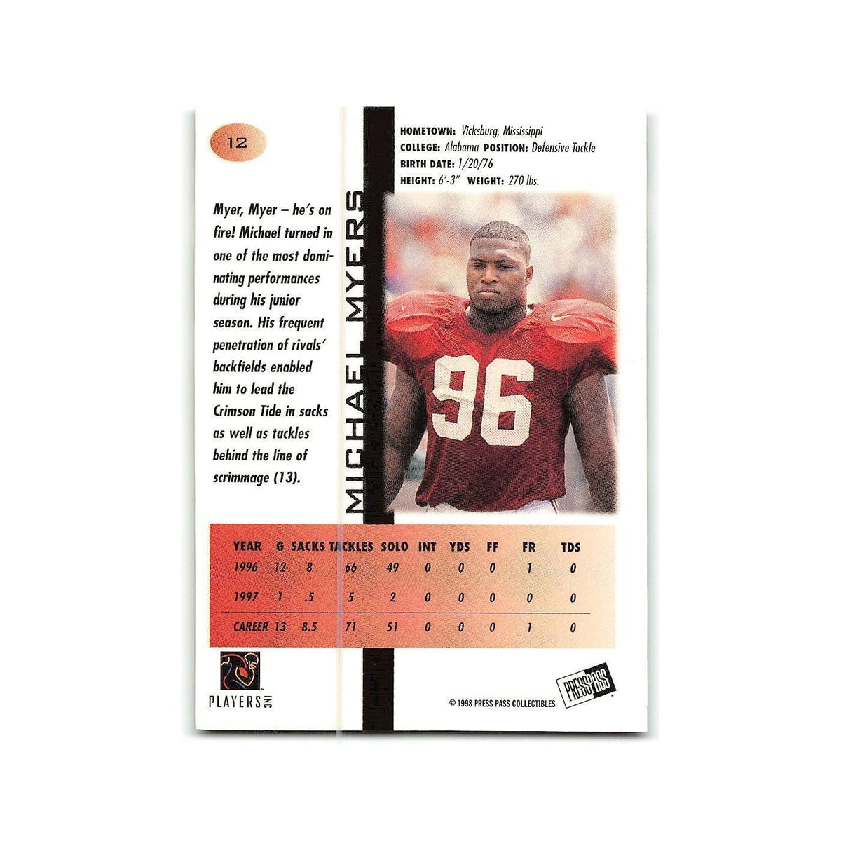 Michael Myers 1998 Press Pass #12  NM